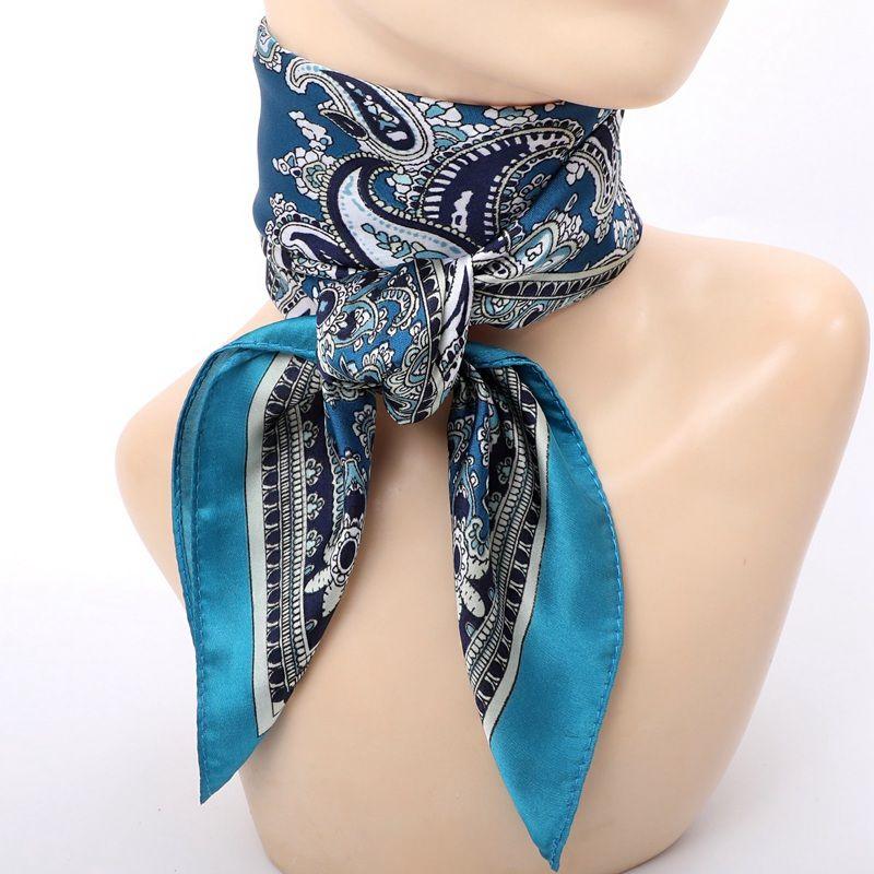 Ethnic Print Square Scarf for Women: Fashionable Versatile Silk-like & Mulberry Silk Material Small Scarf & Neck Accessory