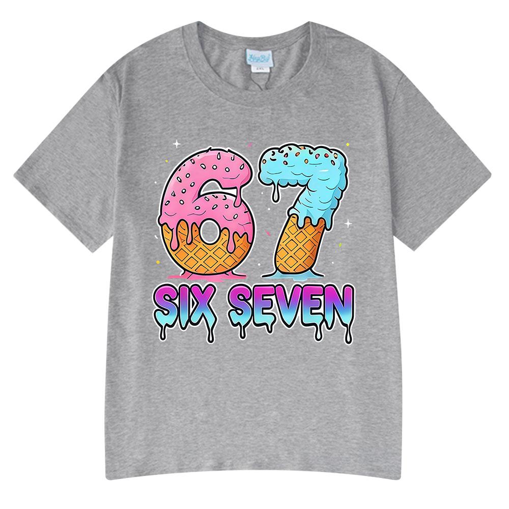 Six Seven 67 Funny Ice Cream Meme Cartoon T Shirts Unisex Women Clothing Fashion Harajuku Summer Cotton Casual Short Sleeve Tshirt