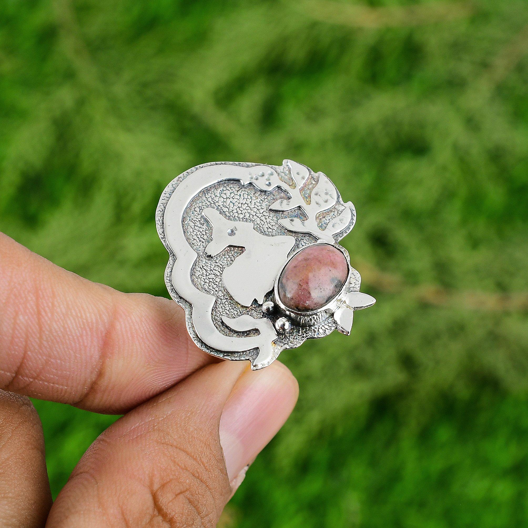 

Родонит Драгоценный камень 925 Стерлинговое серебро Мать Штабелируемое Заявление Кольцо Ювелирные изделия Adjustable