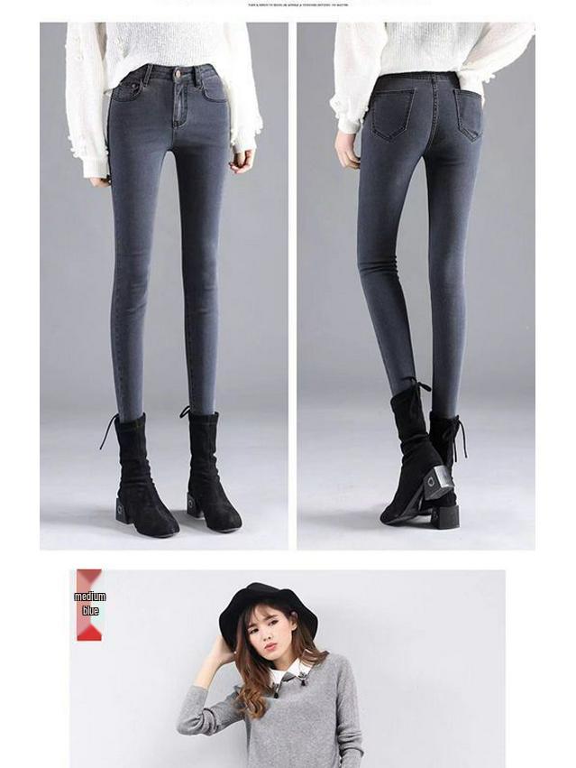 Women's High-Waisted Skinny Stretch Denim Jeans - Fleece-Lined, Slimming, Versatile, Spring/Autumn Pants