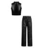 Kids Jazz Dance Costume Sleeveless Mock Neck Metallic Top and High Waist Sparkle Sequin Pants for Stage Competition