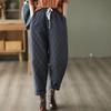 Retro Diamond-Patterned Women's Elastic Waist Harem Pants - Thick, Warm, Casual Cotton Trousers