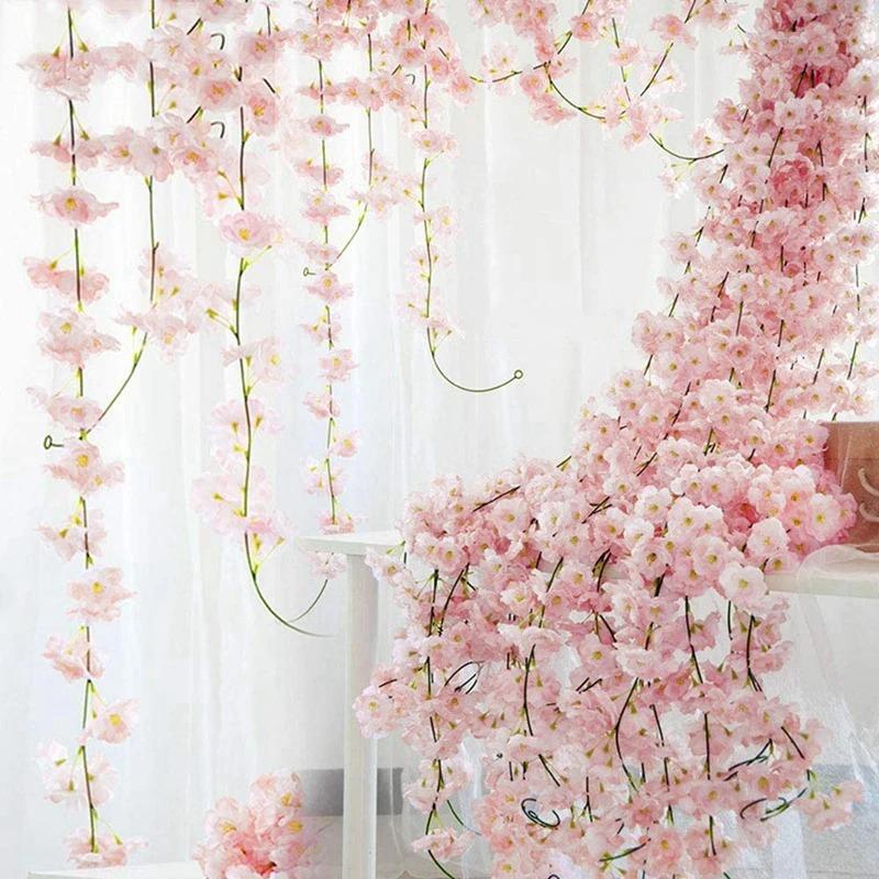 180CM Artificial Sakura Flowers Vine Garden Party Wedding Arch Bridal Decoration Home Room Decor Christmas Fake Plants Ornament