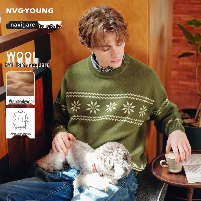 

NVG YOUNG Men s Round Neck Wool Blend Sweater M