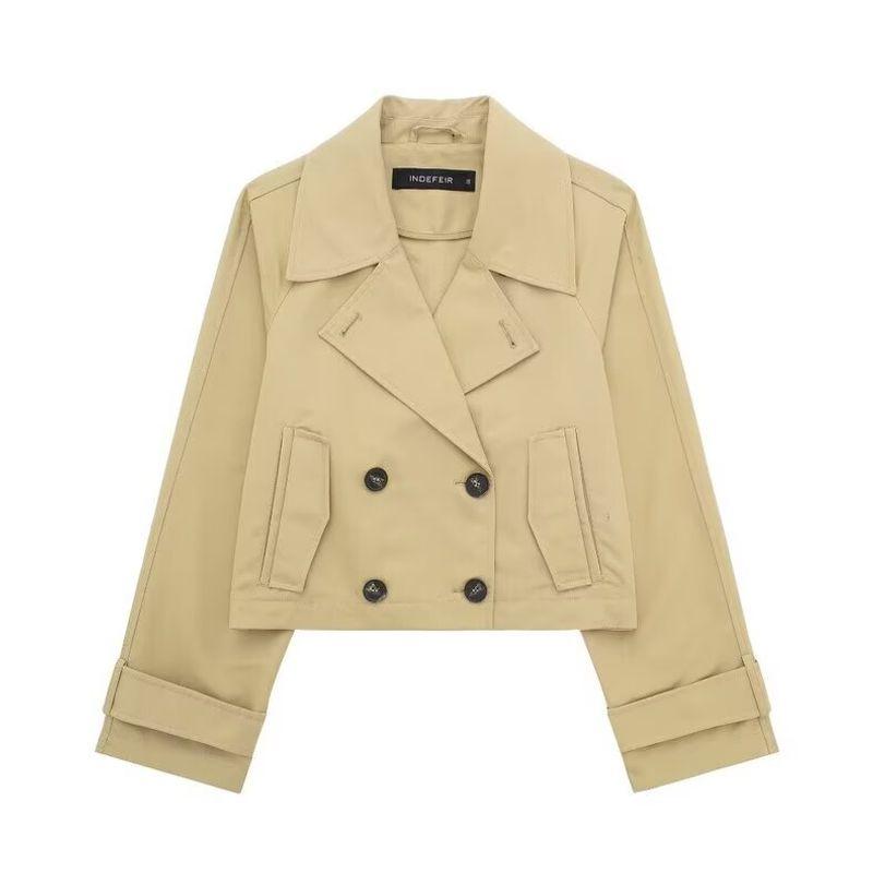 

Zbzr Осень Новая Женская одежда Западный стиль Застежка-молния Двубортное Классическое С длинным рукавом Короткий Тренч Верхняя одежда 3046259 Deep Katchi cloth color M