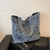 2026 Spring New Denim Tote Bags Solid Large Capacity Persality Retro Durable Commute Style Shoulder Bags for Women