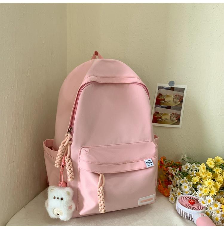 Schoolbag Fashion Korean Version Ins Backpack Female Junior High School Student Schoolbag College Style Large Capacity Solid Color Casual Backpack