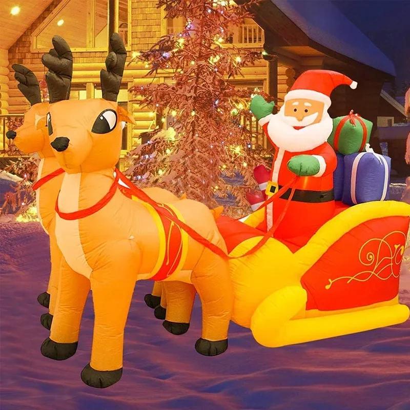 

Outdoor Christmas Inflatable Decor Santa Sleigh with Reindeer for Front Yard Lawn Garden Holiday Festival Atmosphere Decor