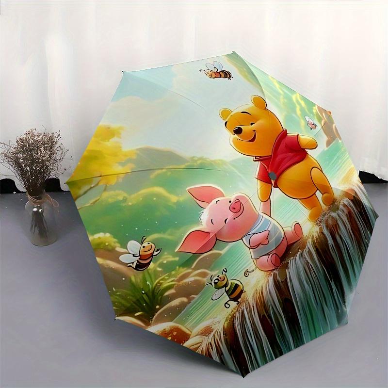 Ombrello Automatico Apri e Chiudi Winnie the Pooh e Pimpi - Ombrello Pieghevole Portatile a 8 Stecche con Manico in Plastica, Adatto per il Tempo Libero