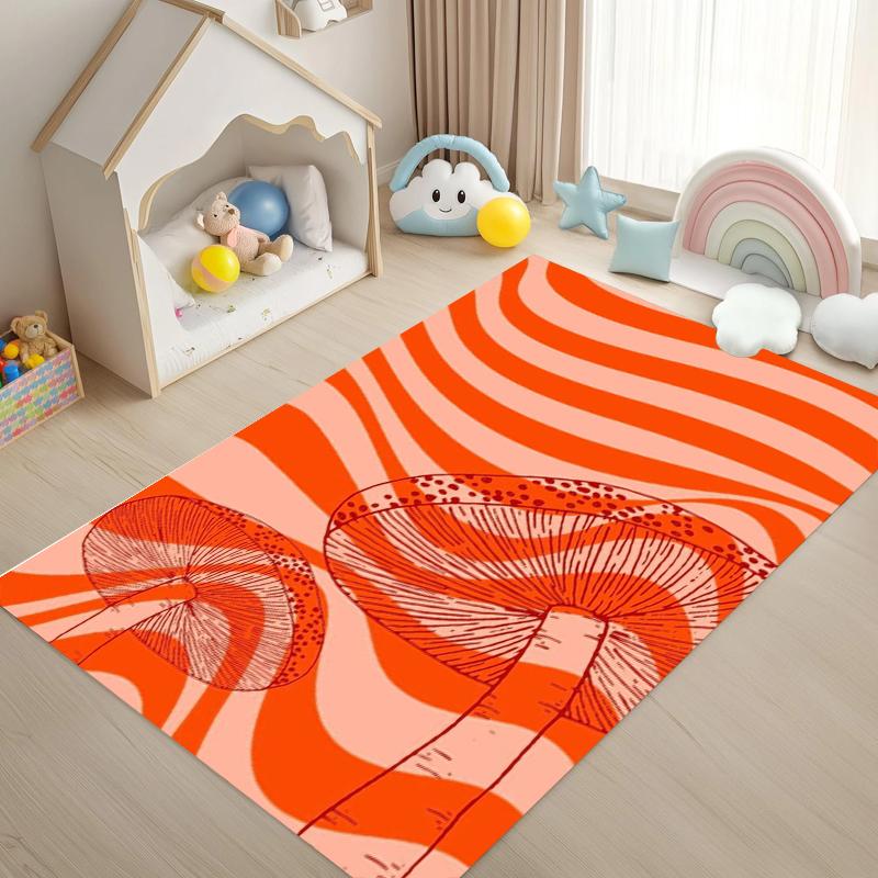 

Playful Mushroom Swirl Kids Area Rug Non Slip Washable Floor Carpet with Whimsical Yellow Green Red Design for Playroom Bedroom 40X60CM