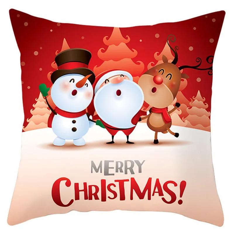 Christmas Decoration Pillow Cover Christmas Hat Christmas Tree Santa Elk Text Gift Gingerbread Man Sofa Home Decor Pillow Cover