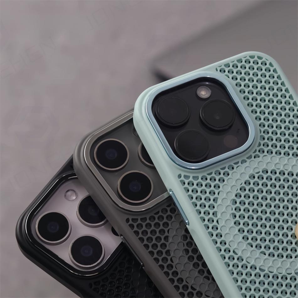Heat Dissipation Mesh For  Magnetic Wireless Charge Case For For Iphone 16 1 14 Plus 13 12 17 Pro Max Breathable Armor Cover