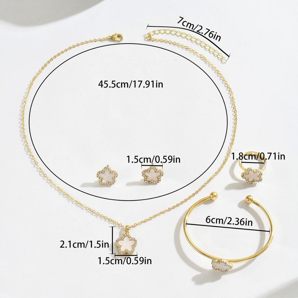 European and American style women's jewelry set, geometric floral design necklace, versatile high-end earrings, ring women