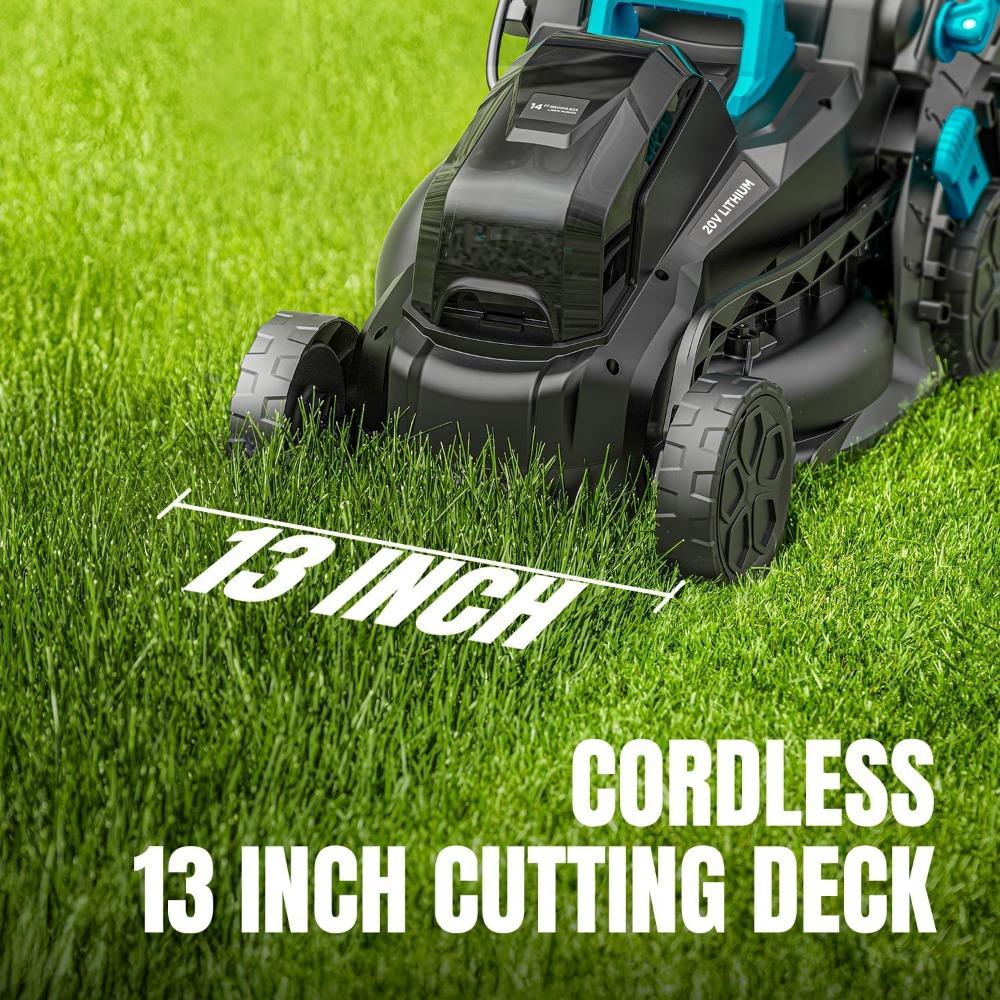 Electric Lawn Mower with Brushless Motor, 20V 13 Inch Cordless Lawn Mower with 5-Position Cutting Height Adjustment, 2x4.0Ah