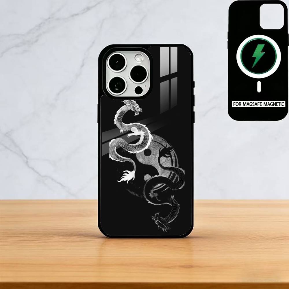 Japanese Art Dragon Yin Yang Phone Case For iPhone17,16,15,14,13,12,11 Plus,Pro Magnetic For Magsafe Wireless Charging