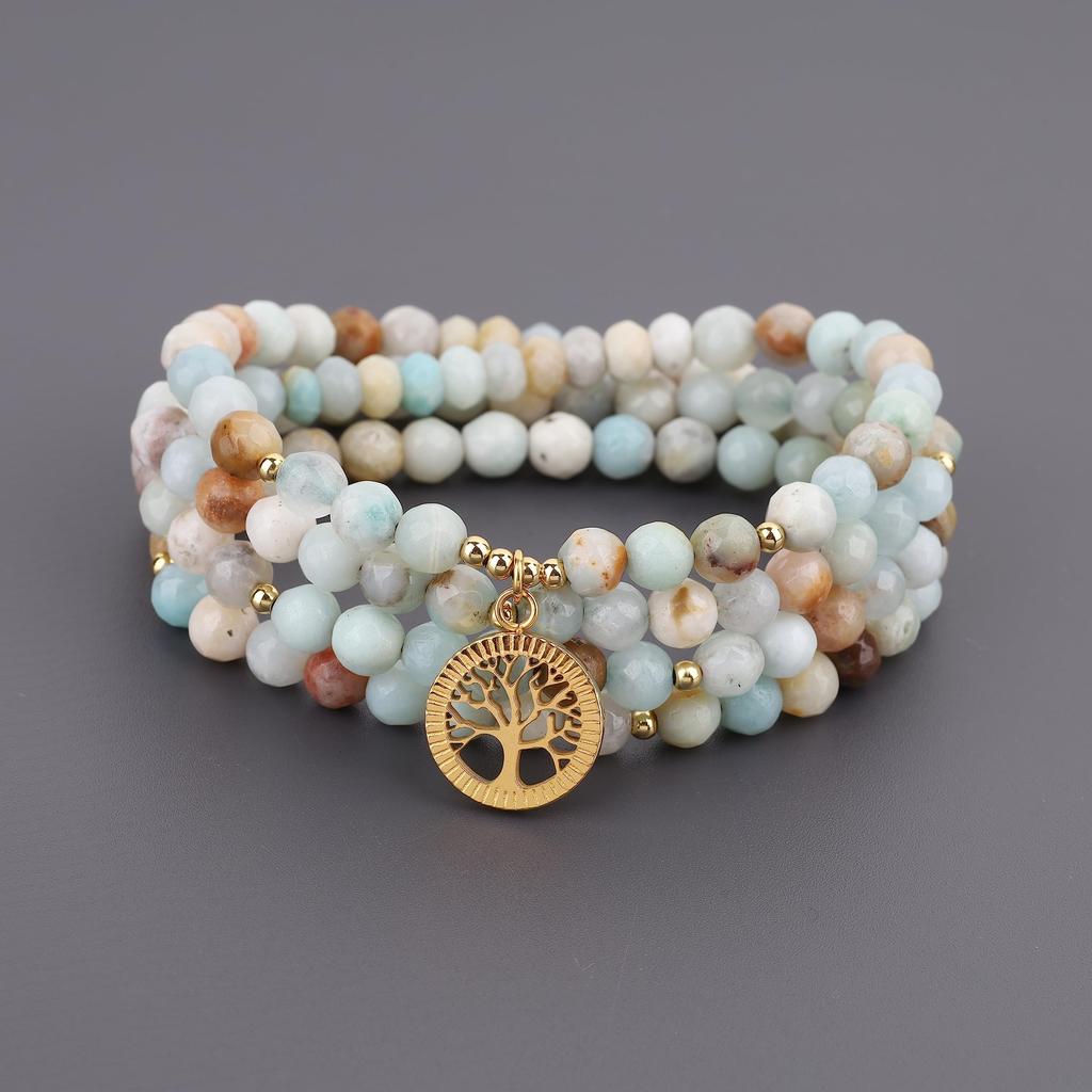 [KOAI] Life Tree 108-bead Multicolor Colorful Cut Amazonite Variscite Tree of Life Prayer Bracelet for Passing Exams, Health Luck, and Other Power