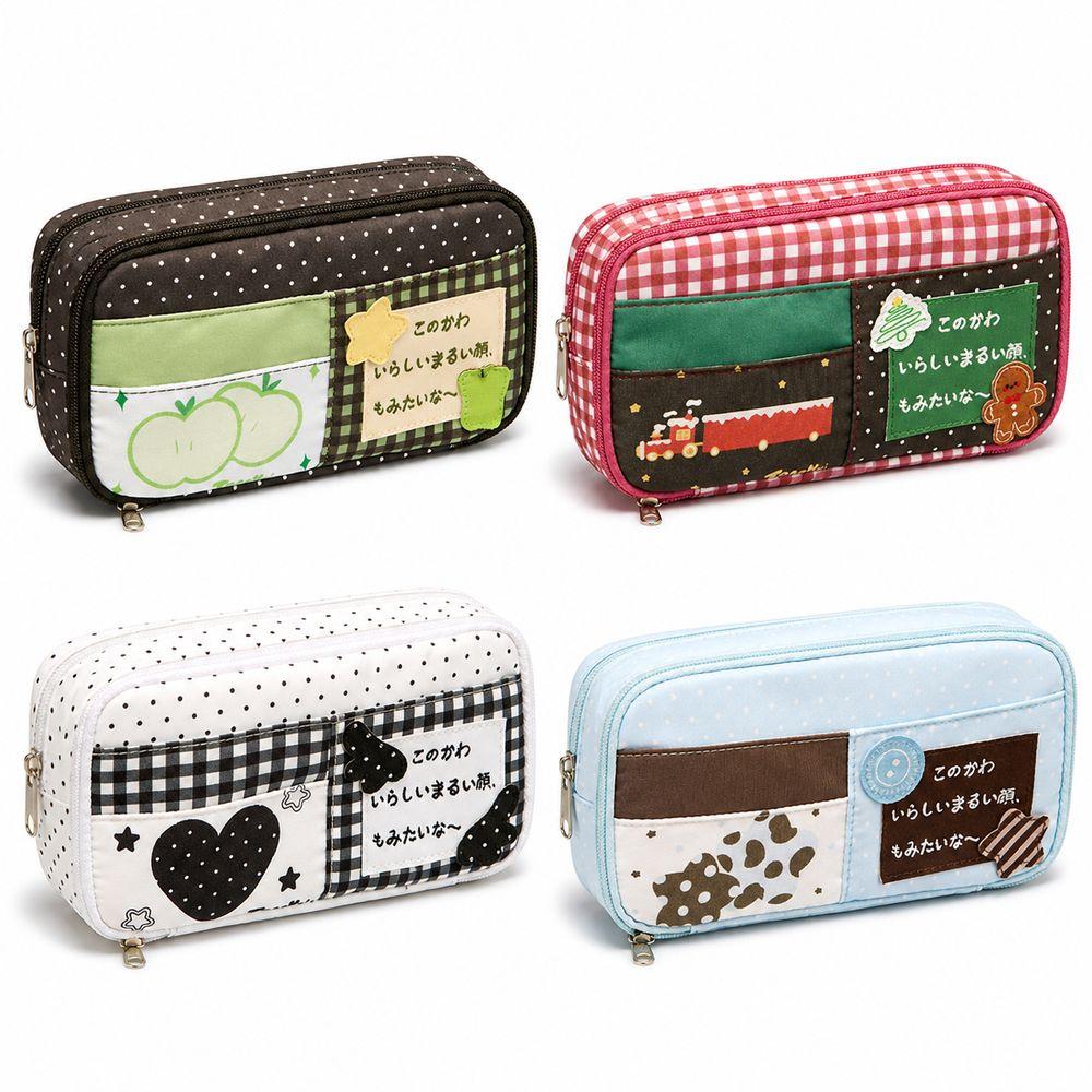 Polka Dot Zipper Pencil Pouch Patchwork Style Pen Storage Bag  Everyday Storage