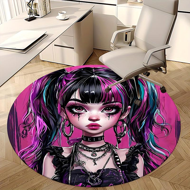 1pc Anime Design Round Carpet for Office Chair Mat, Anti Slip Rug Home Decor, Living Room, Bedroom, Game Room Festival Gift