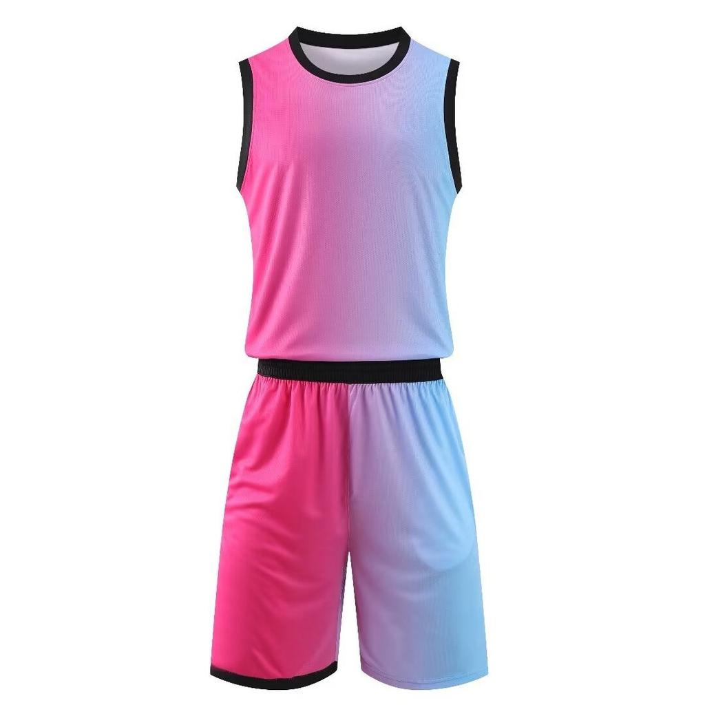 Light Plate Heat Gradual Change Basketball Jersey Adult Suit Team Game Training Jersey Double Side Bag