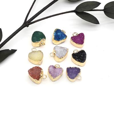 1Pc Small Natural Stone Golden Wrapped Edge Pendant Heart Shape Crystal Bud Charms for Jewelry Making DIY Necklace Bracelet Earring Accessories 12 Mm