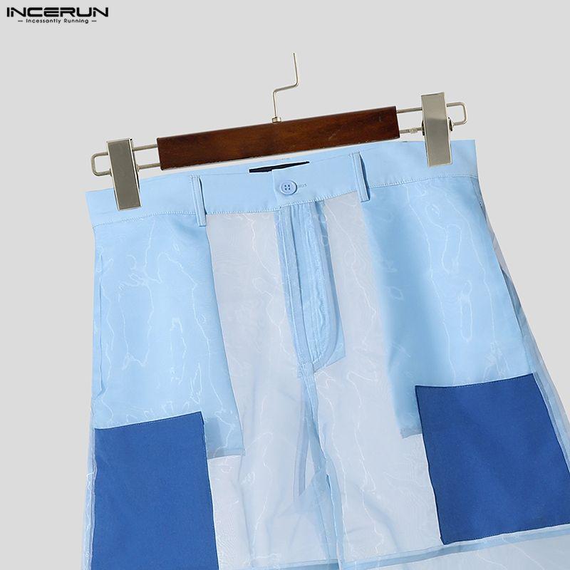 INCERUN Men High Waist Zip-up See Through Perspective Party Long Pants Trousers