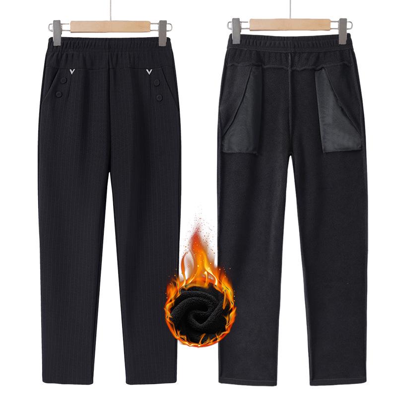 Women's Plus Size Warm Velvet Cotton Pants for Middle-aged & Elderly - Autumn & Winter Wear