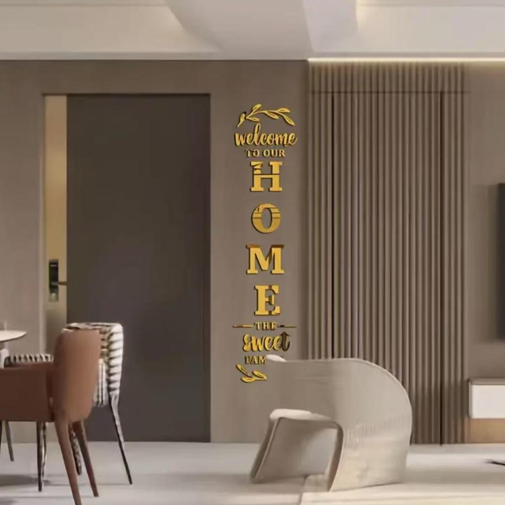 English Letters 3D Mirror Wall Sticker, Self-Adhesive Acrylic Decal, Welcome To Our Home The Sweet Family Combination Home Decor