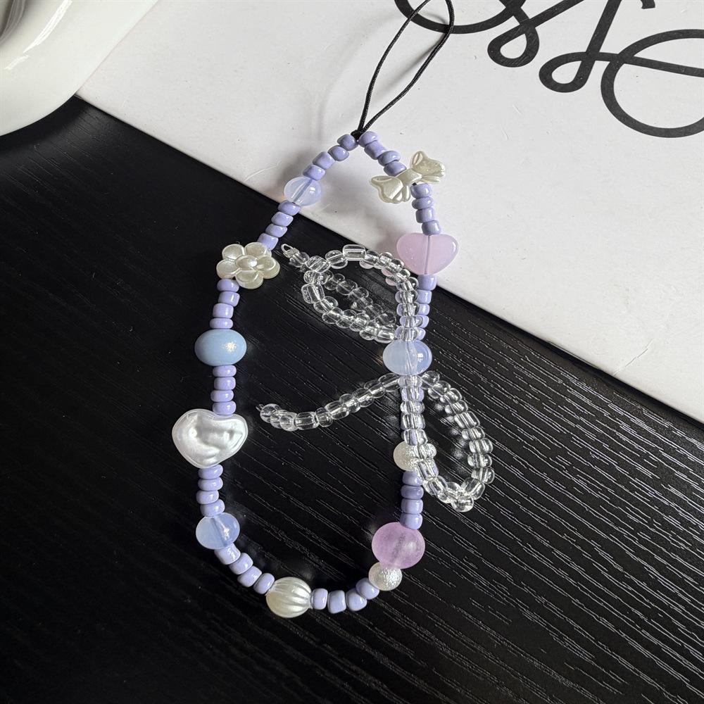 Sweet Pearl Beaded Bow Phone Case Lanyard with Camera Charm