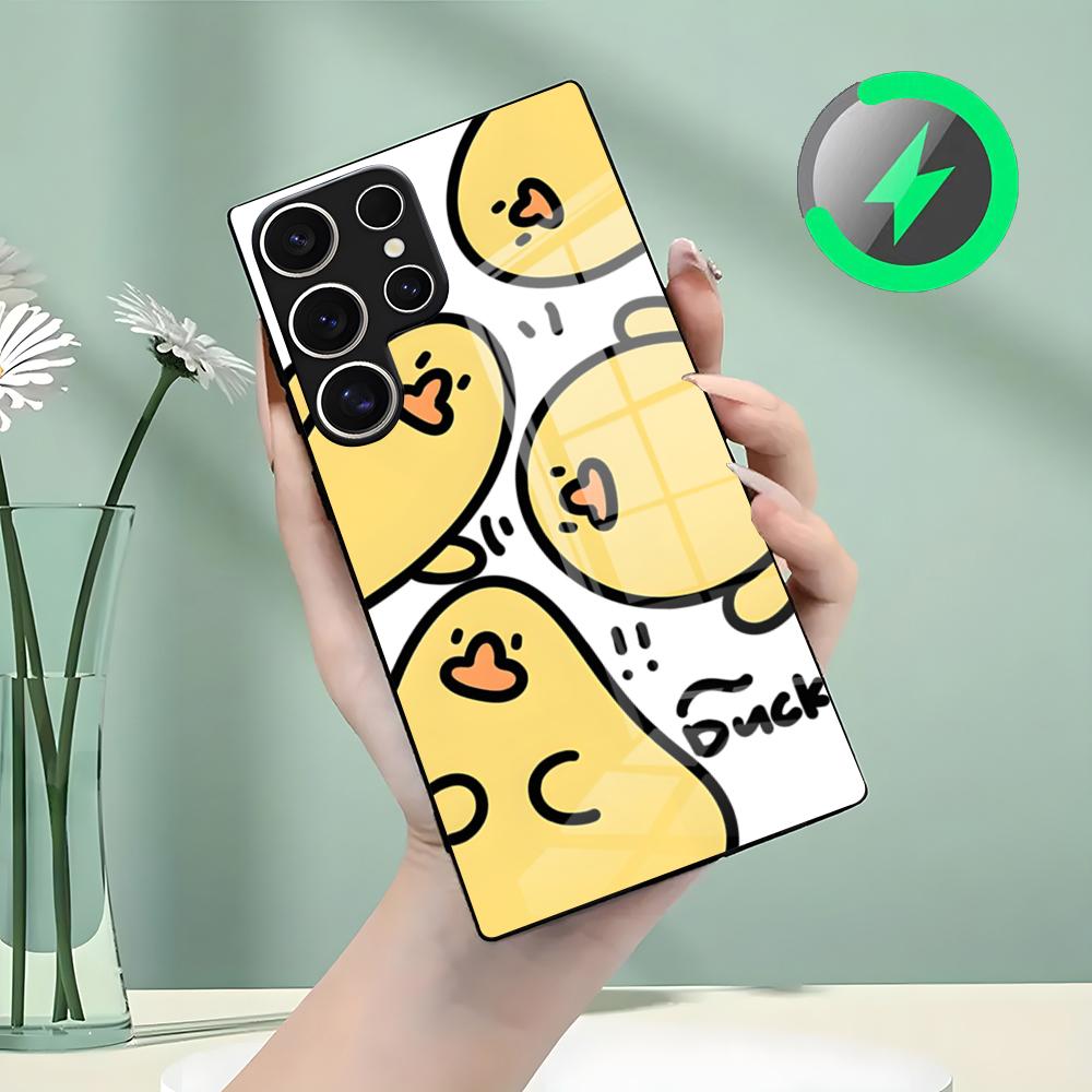 

Cute Cartoon Duck Phone Case For Samsung S26 S25 S24 S23 S22 S21 S20 Edge Ultra Plus FE For Magsafe Glass Case Galaxy S25