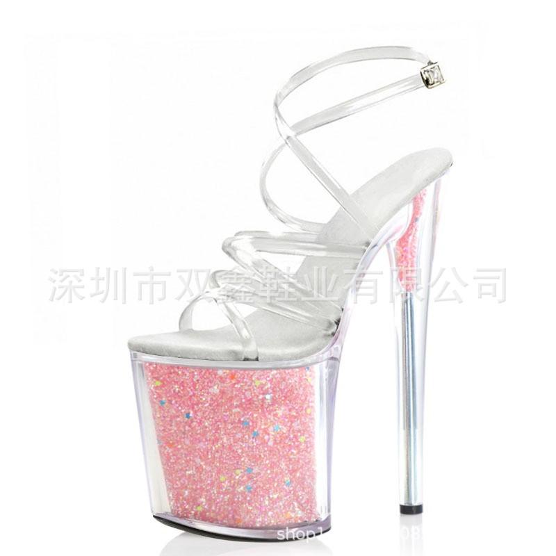 20CM Glänzend Transparent Strap Sandalen Römischen High Heels Hass Himmel