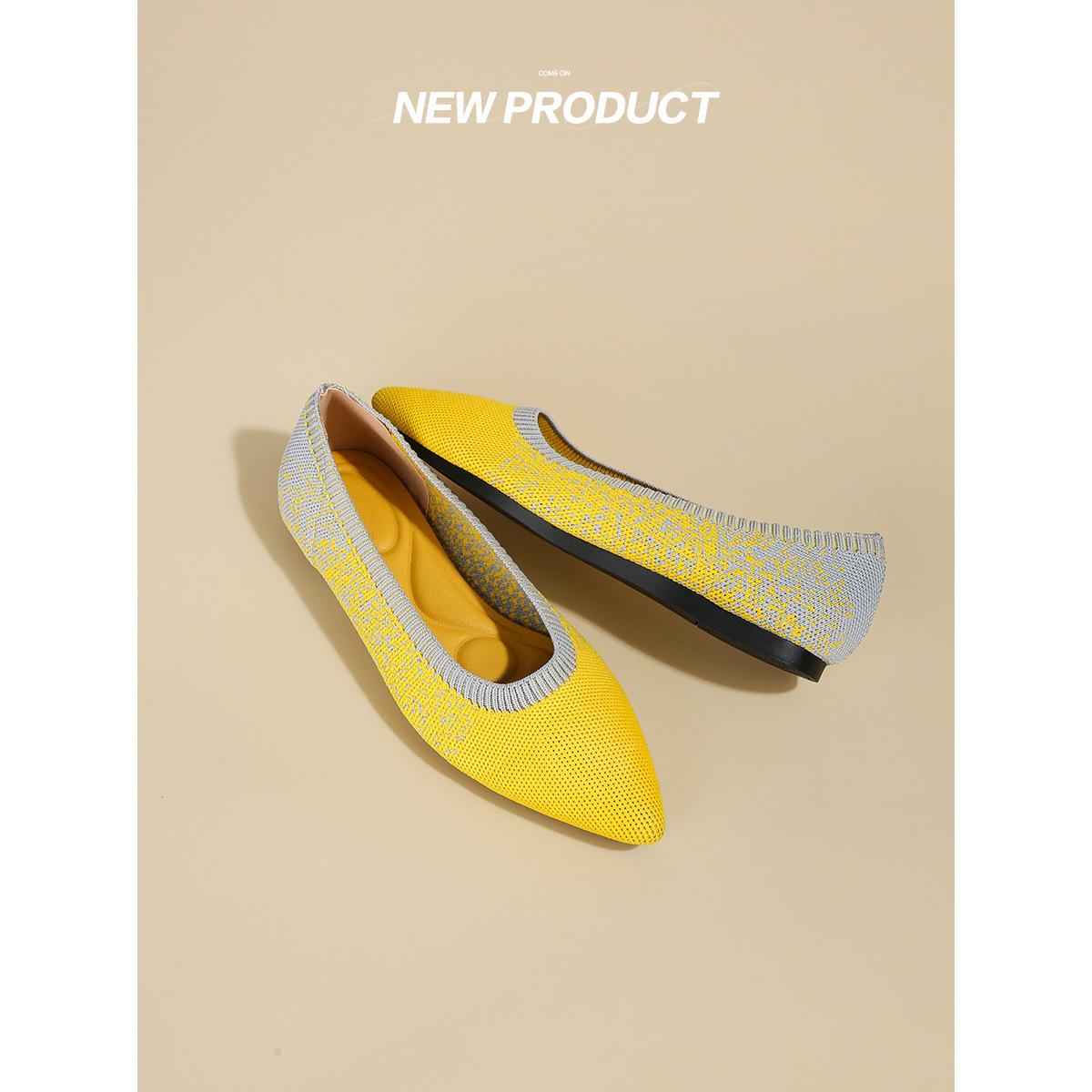 

Мода 2024 года, женские туфли для отдыха, весна/лето/осень, трикотажные, дышащие, квадратная резиновая подошва, женская, красивая, модная 36(Foot23cm) жёлтый