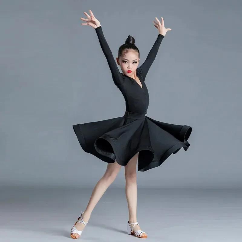 Children's Latin Dance  Girls' Dance Practice Dress Latin Dance Dress Long Sleeve Competition Split Dress Women's Perfo