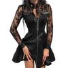 Clubkleid Durchsichtig Spitze Blumenstickerei A-Linie Großer Saum Slim Fit Stehkragen Über Knie Langärmlig Lockerer Saum Mini-Kleid für Dates
