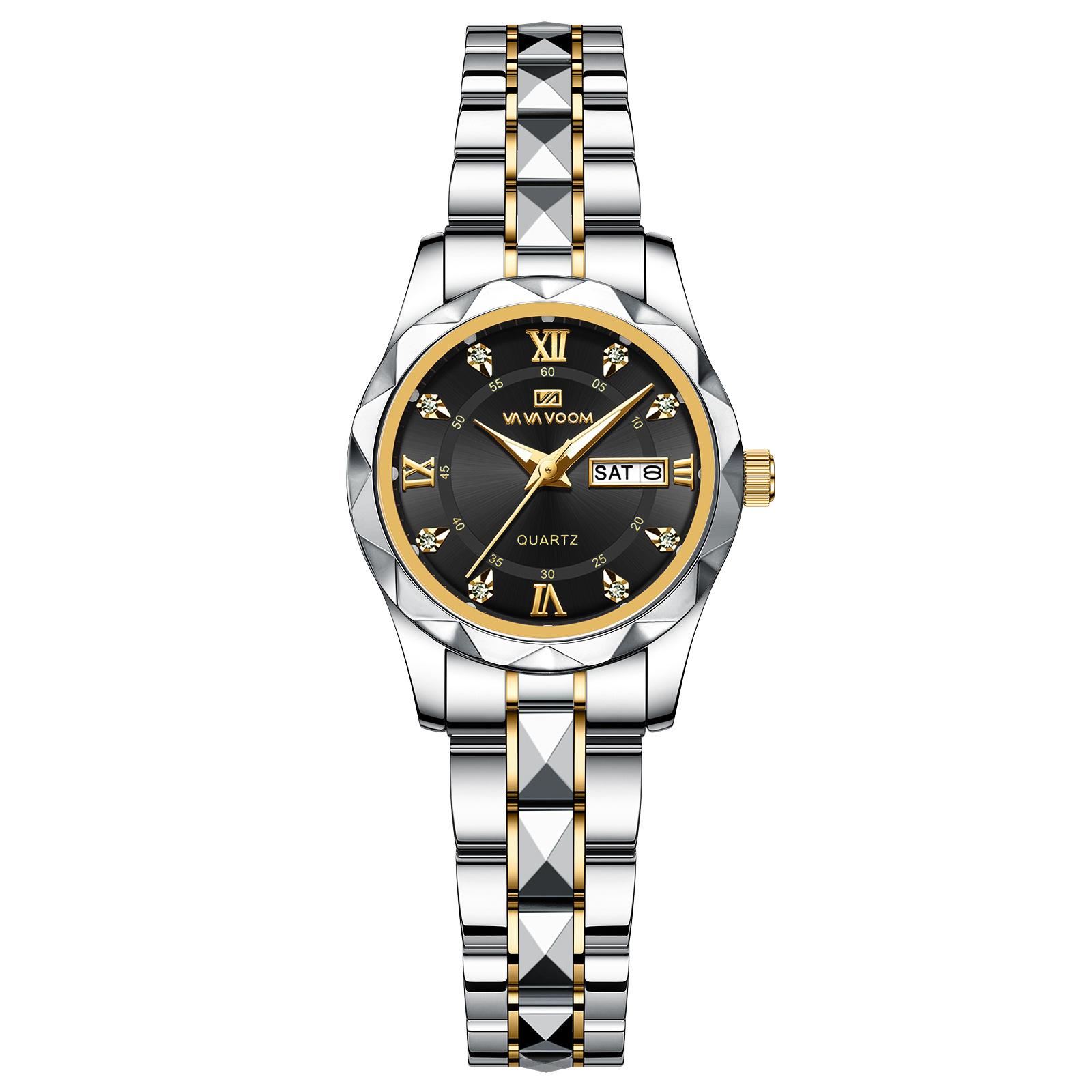 

VA VA VOOM Розкішні чоловічі кварцові годинники Man 30m Waterproof Luminous Date Week з нержавіючої сталі Чоловічі годинники Повсякденні спортивні кварцові годинники Чоловічий годинник + коробка