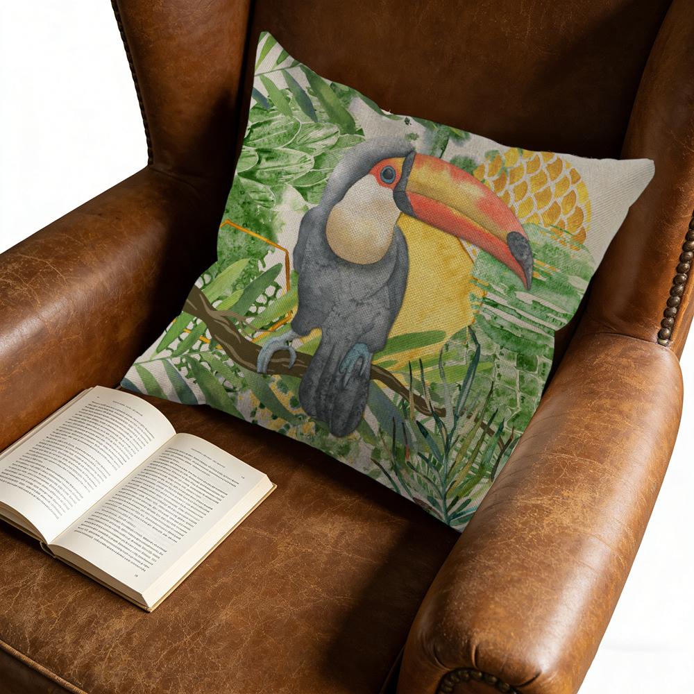 1Pc Tropical Style Cushion Cover Green Toucan Print Pillowcase For Sofa Bed Decorative Home Living Room 45X45Cm