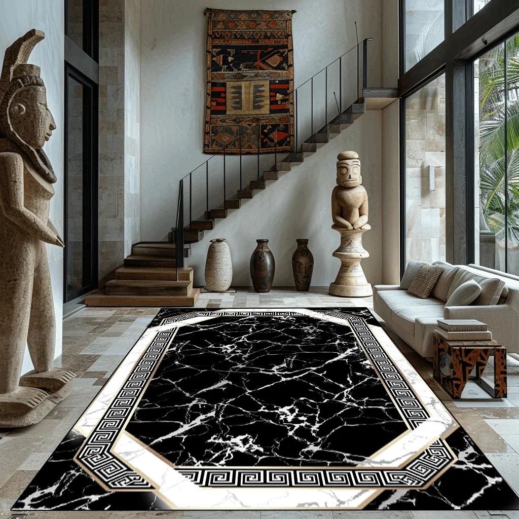 Luxury Marble Large Carpet For Living Room 200X300 Black Light Decoration Study Area Rug Washable Y2K Bedroom Home Mats Non-Slip