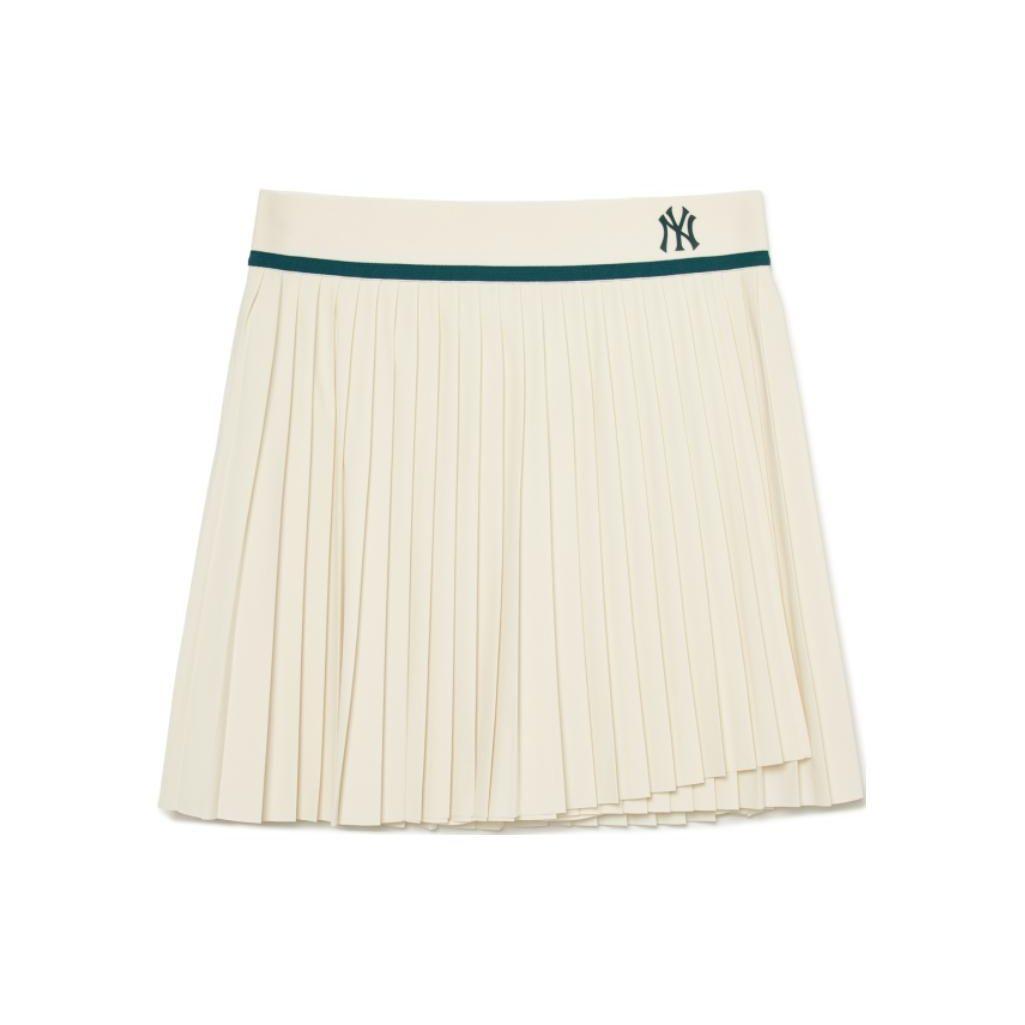 MLB Letter Elastischer High Waist Locker Falten Casual Rock Damenröcke Creme 3FSKG0334-50CRD XS beige