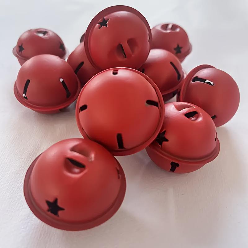 24pcs Vintage Red Christmas Bells, 3.99cm Metal with Star Cutouts Ideal for Tree, Party  Home Decor