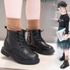Girls Soft-soled Comfortable Leather Boots New British Style Low-top Black Internet Celebrity Martin Boots Boys Elastic Boots Tide