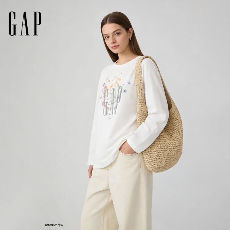 GAP Women's Logo Print Loose Long Sleeve Knitted Top