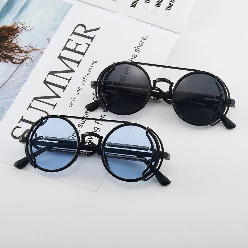 Classic Gothic Steampunk Sunglasses Luxury Brand Designer Men and Women Retro Round Pc Frame Sunglasses
