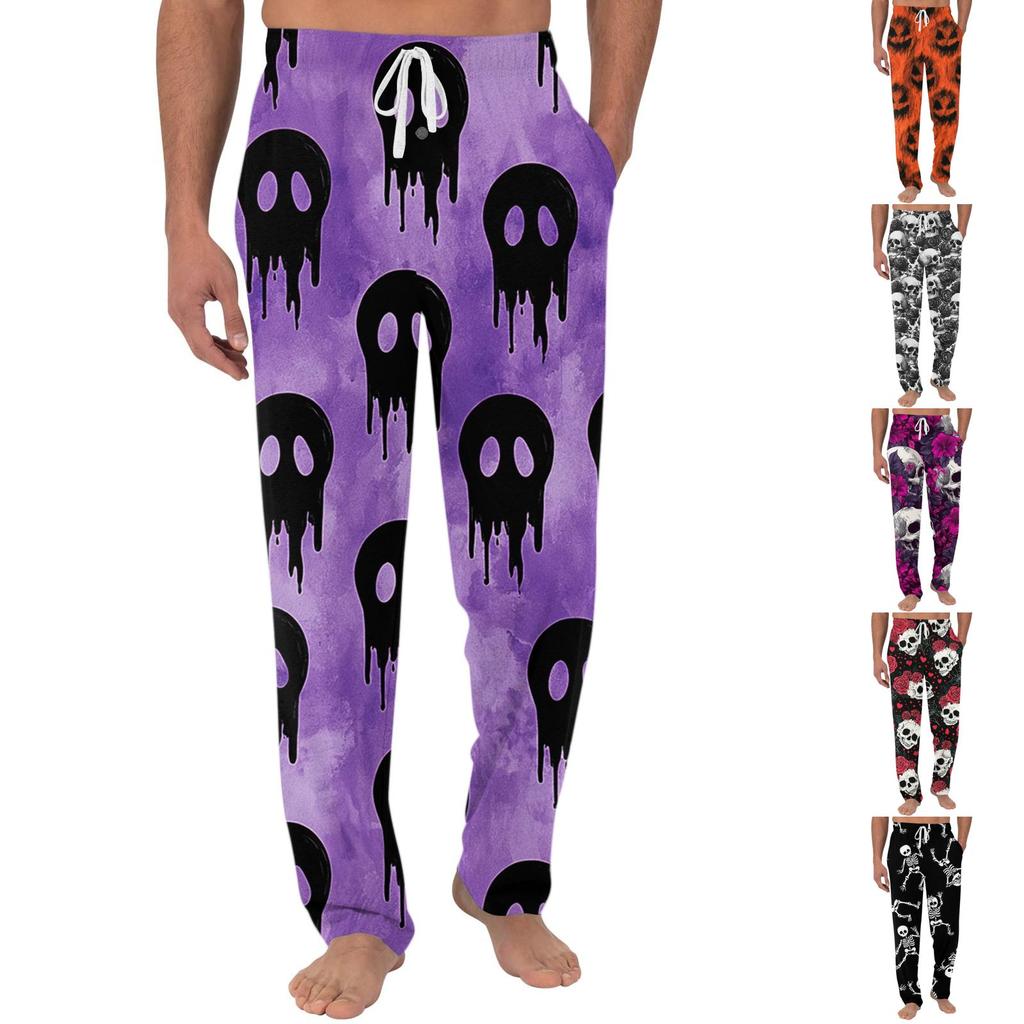Men's Halloween Printed Knit Pajama Pants with Pockets - Color Casual Sleep Pants for Lounging