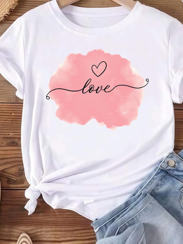 (Asian Size) Women Tee Top Clothing Casual feather style 90s Short Sleeve T Shirt Fashion Printed Lady Female Graphic T-shirts