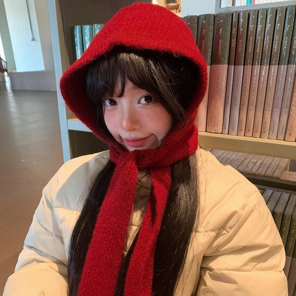 Winter Knitted Hooded Hat Warm Neck Collar Scarf Cap Casual Balaclavas Cap Outdoor