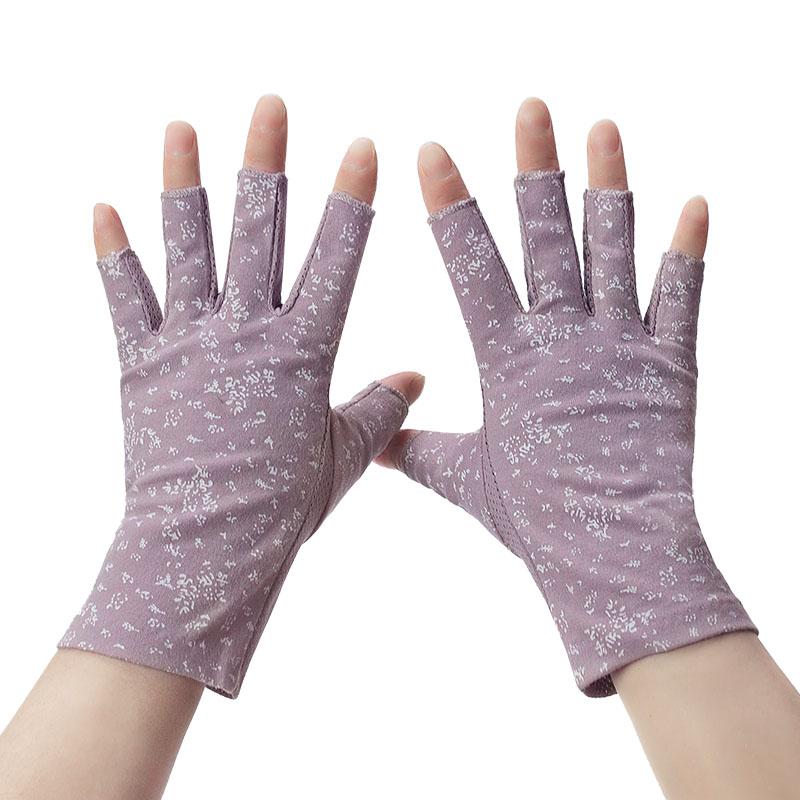New Fashion Women's Cotton Dot Summer Fingerless Half Finger Anti-Skid Sun Protection Printing anti-UV Thin Short Driving Gloves