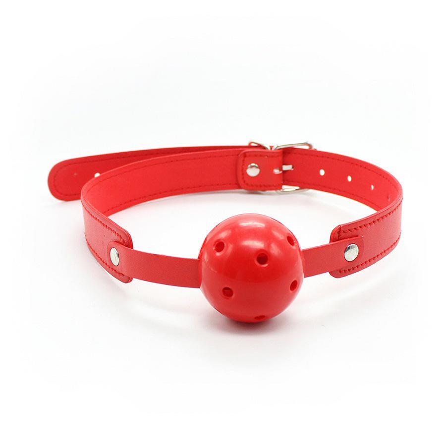 Silent Leather Gag Ball with Bell - Black, Red, Pink