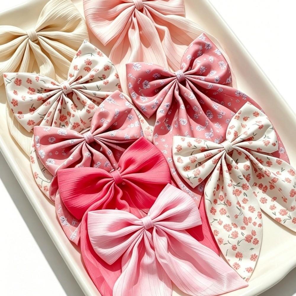 8Pcs Fabric Floral Print Bow Hair Clips Flower Ribbon Spring Clips Women Hair Styling