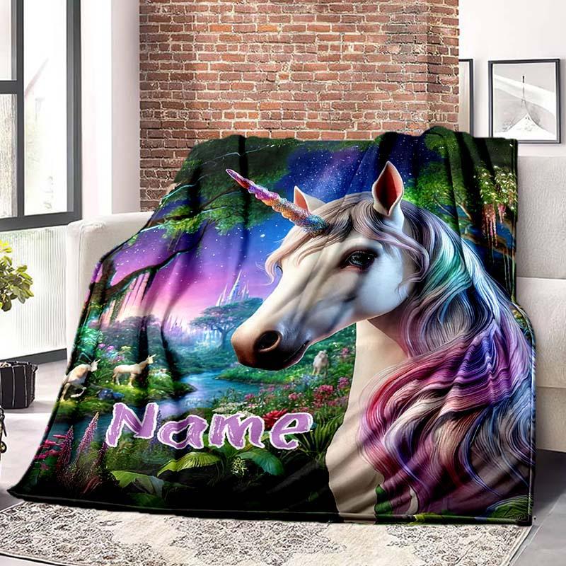 Unicorn Forest Customize Your Name Blanket Warm Comfortable And Soft Blankets Are Suitable For Home Lunch Break Blanket Office Sofa Sofa Gift To