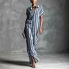 European and American Independent Station Cross-border Fashion Loose Lapel Long Striped Summer Popular Short Sleeve Women's Shirt Dress