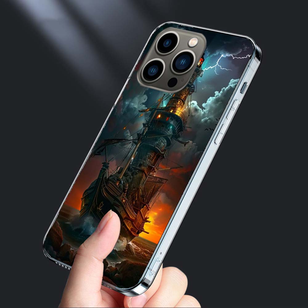 Lighthouse Phone Case For Iphone 16E 15 Pro 14 Plus 17E 16 17 Pro Max Air 11 12 13 Mini Shockproof Capa Cute Cover TPU Clear